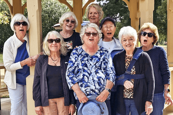 The Merry Bocce Band team members, Marianne Wojcik, Susan Covey, Jan Ehrhardt, Bobbie Hop, Kim Ableson, Captain, Libby Nelson, Barbara Gill and Linda Elliot.