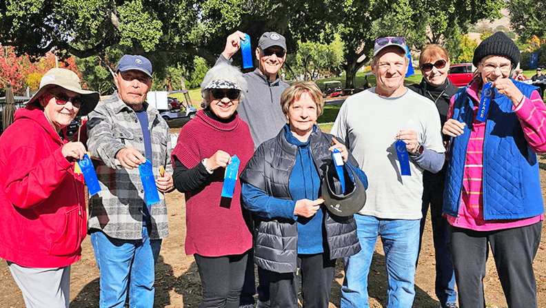 First place winners, La Bocce Vita. Front row: Colleen McIntyre, Frank Garcia, Betty Garcia, Ros Bollinger, John Wachsman and Bonnie Barrett. Back row: Captain Roger King and Jana King.