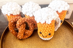 Beth Keller's unique crocheted pretzels and beer.