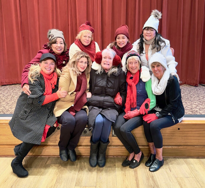 The Dancing Queens shiver in anticipation of the snowball frivolity. Top Row: Bessie Arellano, Lynda McKinney, Lorellie Garcia, Tessie Frediani Bottom Row: Elena Johal, Kristel Moffet, Kathryn Nymoen, Barbara Moore, Carol Barikmo.