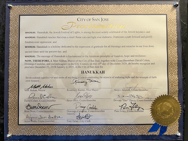 Proclamation celebrating Hanukkah, the Jewish Festival of Lights. Villages Jewish Community 