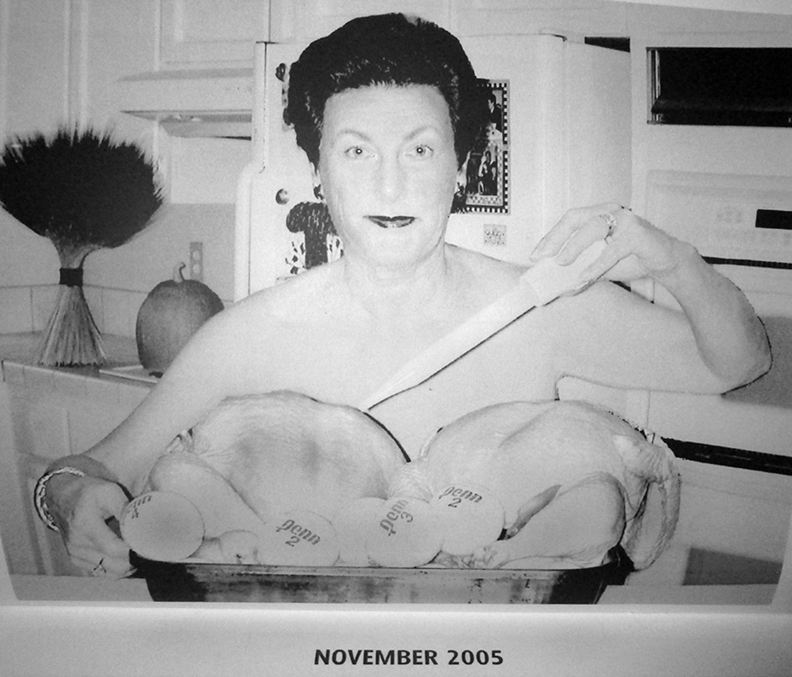 Jean Gillette basting turkeys as Miss November.