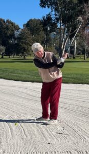 18-Hole Women’s Golfer, Marie LeBlanc, working on her sand shots in our new bunkers.