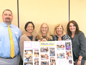 Jim Grassi, Duny Lam, Michelle Balistreri, Mary Escobar and Chris Quick from Leyva Middle School discuss their partnership with the 18-Hole Women’s Golf Club.