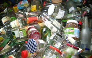 Glass bottles and jars for recycling