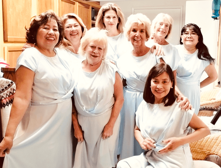 The Dancing Queens. Back row (left to right): Bessie Arellano, Elena Johal, Kristel Moffett, Barbie Moore and Tessie Frediani. Front row (left to right): Lynda McKinney, Carol Barikmo and Lorellie Garcia.