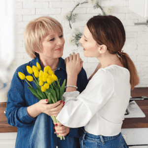 Mothers Day and Daughter with flowers